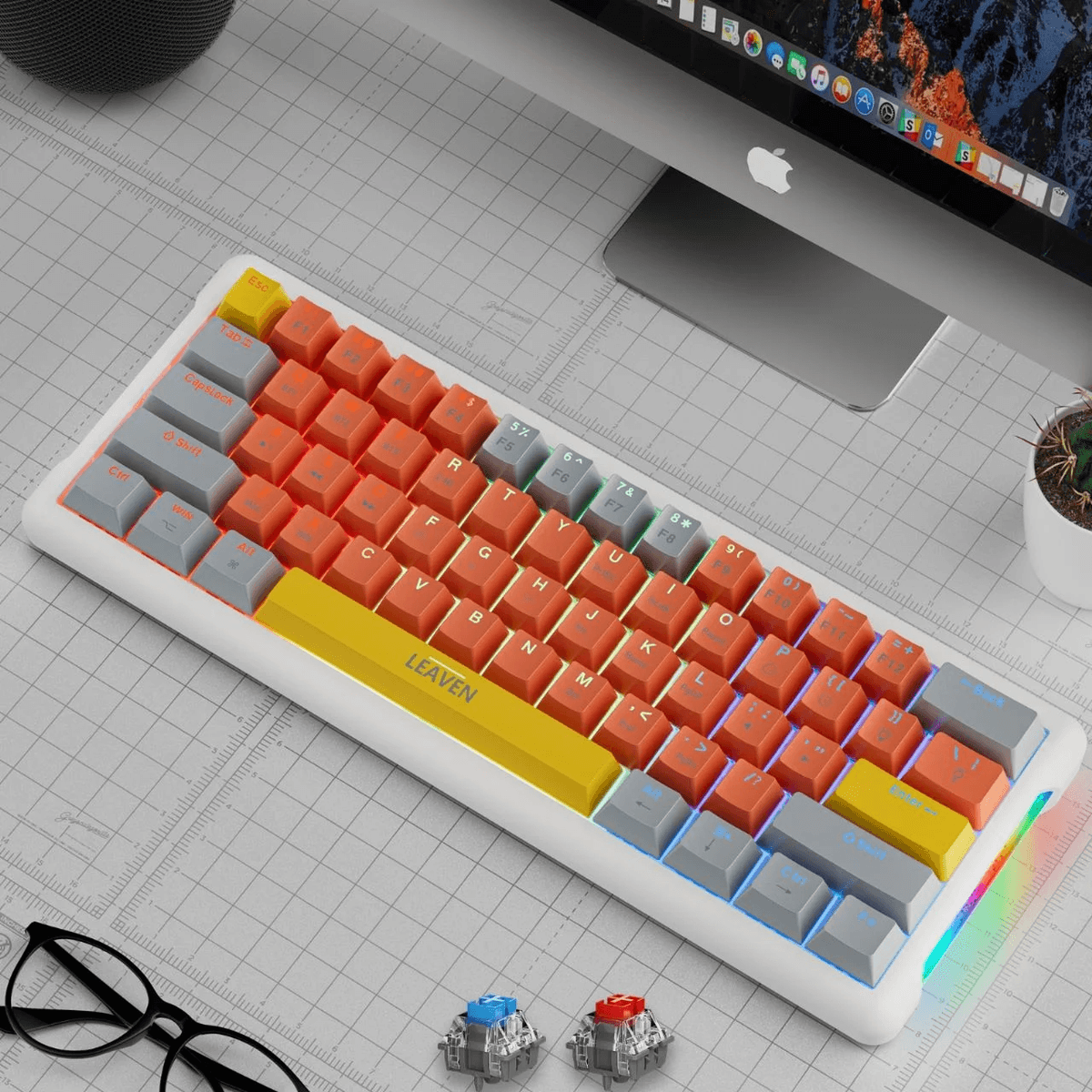 (Stock Out) LEAVEN K610 Wired Hot-swappable Gaming Mechanical Keyboard - Red Switch